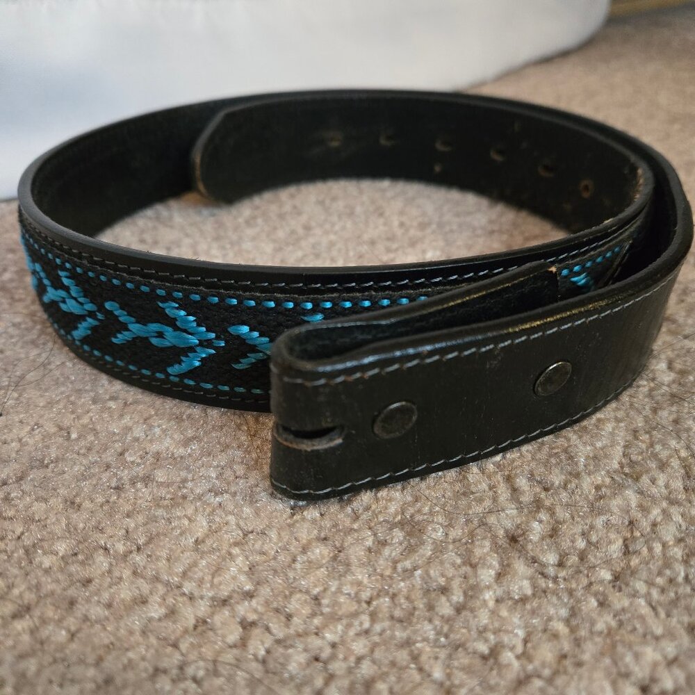 Vintage black and turquoise colored leather belt